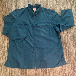 R & K Women’s Size 22W Soft Silky Button Down Shirt‎ Blue Polynosic 3/4 Sleeve
